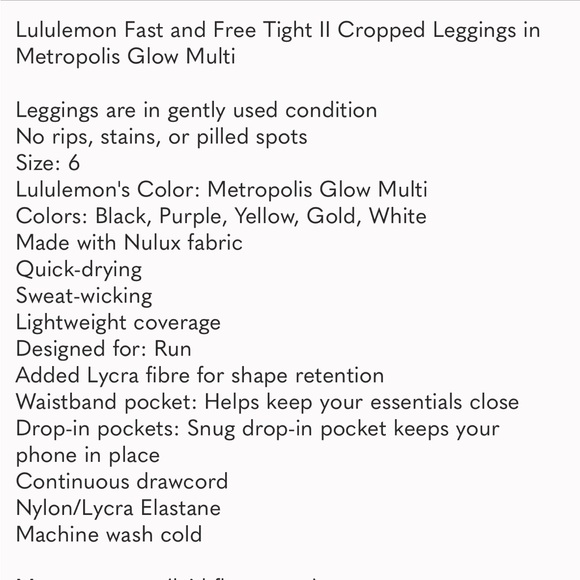 Lululemon Fast and Free Tight II Cropped Leggings - Size: 6 - Picture 5 of 9